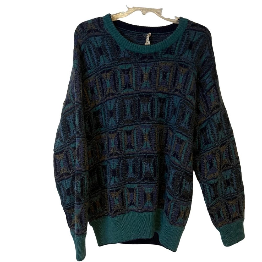 Botto Italy Sweater Mens Medium Multicolor Wool Blend Y2K Geometric Crew Neck